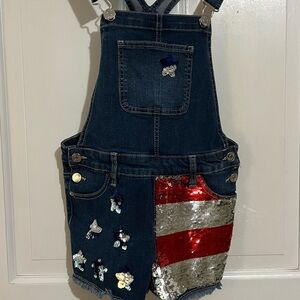 Kids Denim Overalls with Sequin Accents
